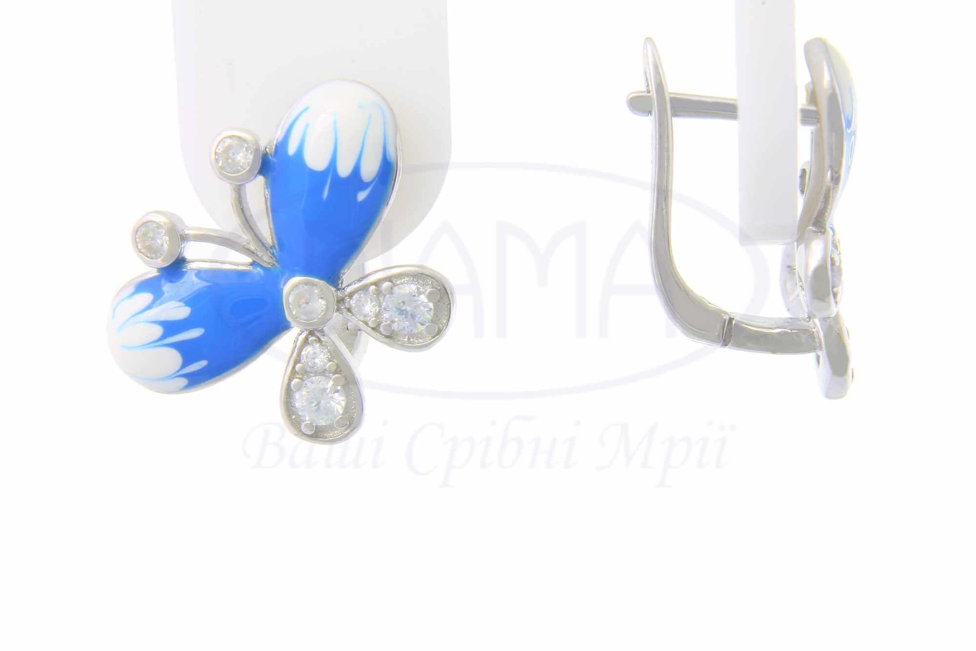 Сережки срібні з емаллю та цирконом