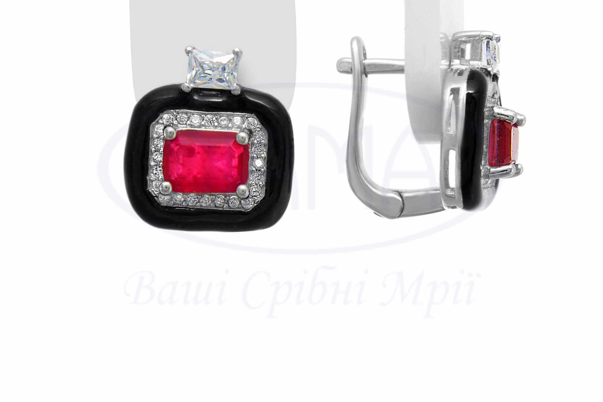 Сережки з цирконом та емаллю