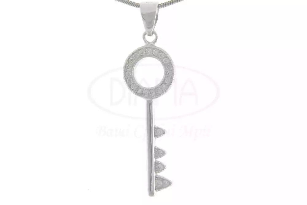 Срібна підвіска ключик з Цирконом фото 1