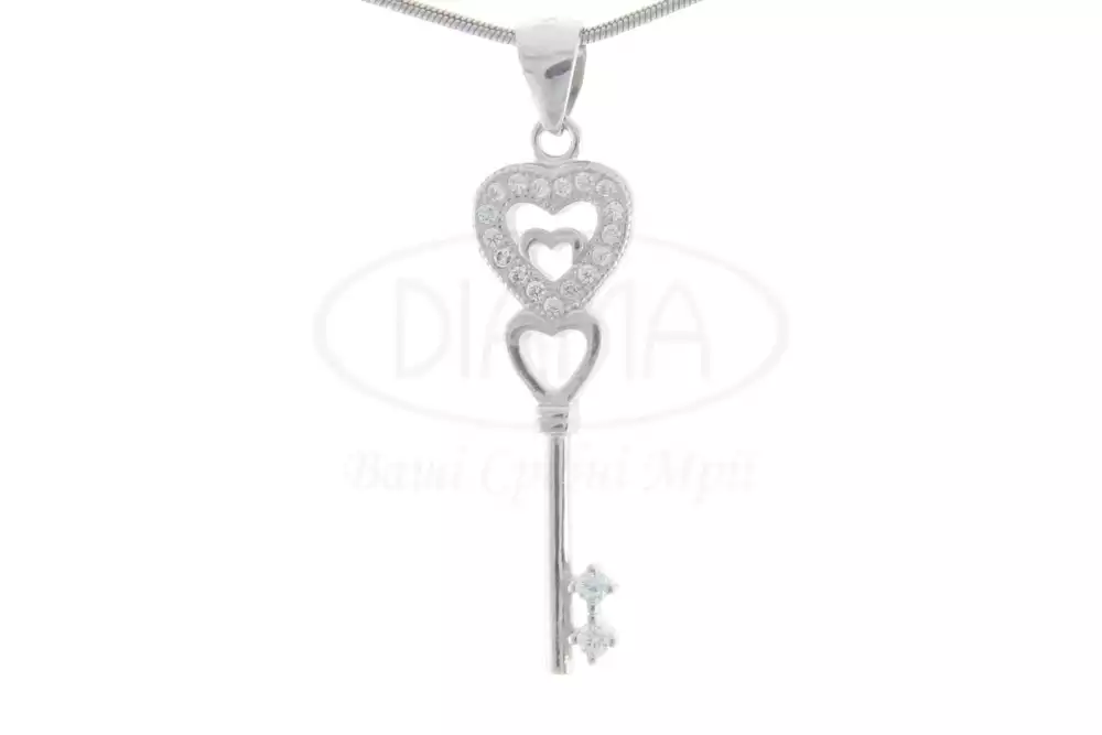 Срібна підвіска ключик з Цирконом фото 1