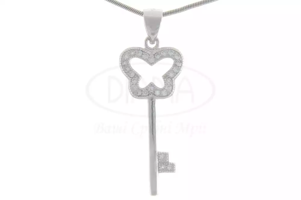 Срібна підвіска ключик з Цирконом фото 1