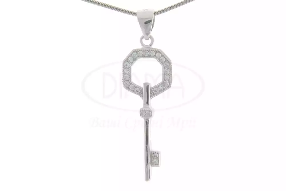 Срібна підвіска ключик з Цирконом фото 1