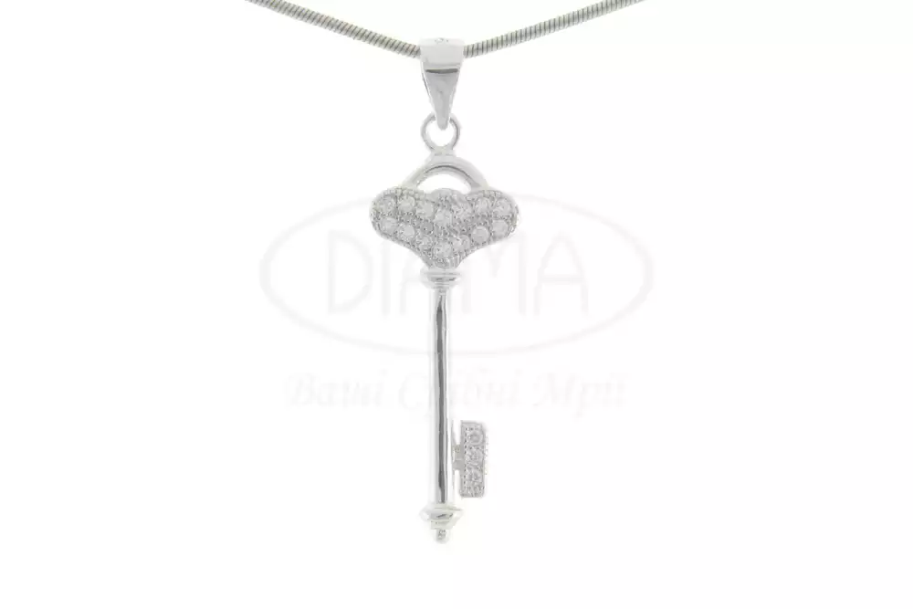 Срібна підвіска ключик з Цирконом фото 1