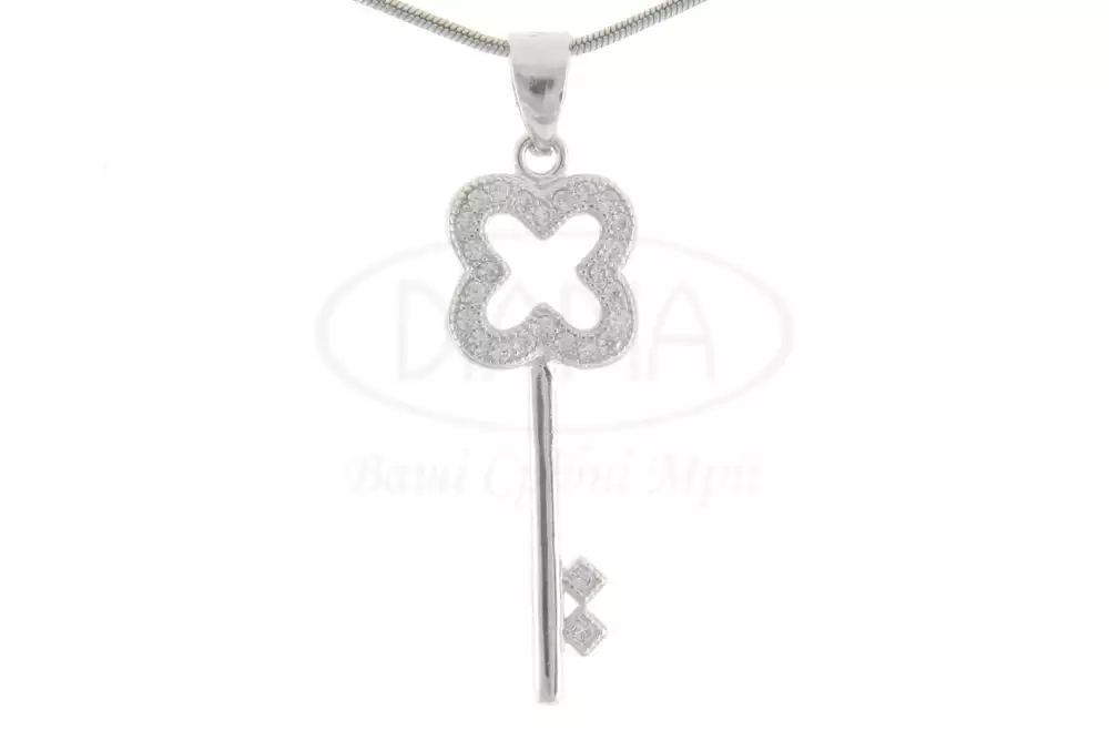 Срібна підвіска ключик з Цирконом фото 1