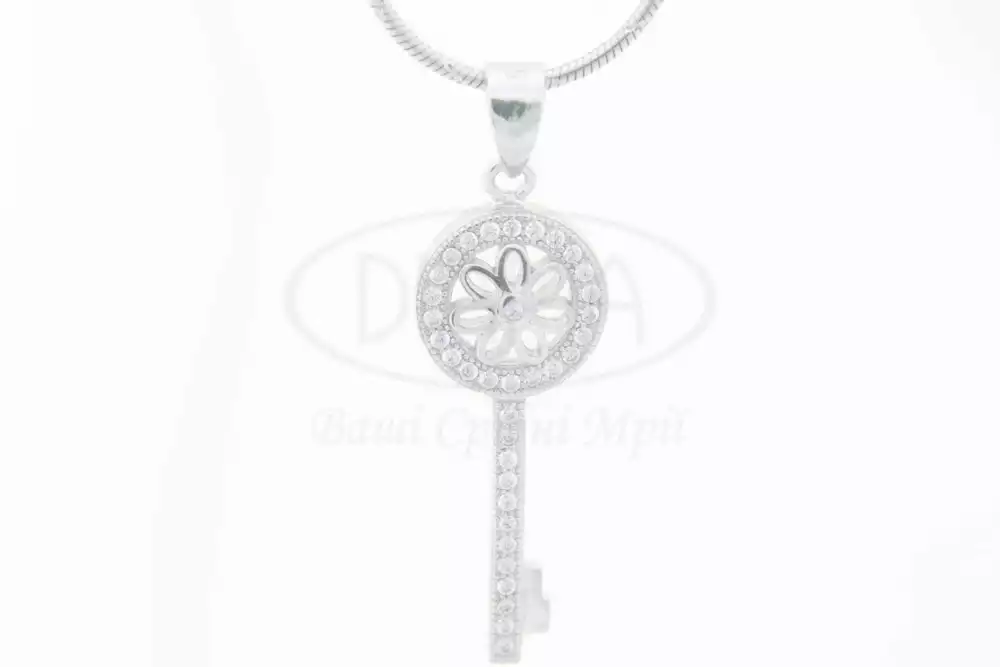 Срібна підвіска ключик з Цирконом фото 1