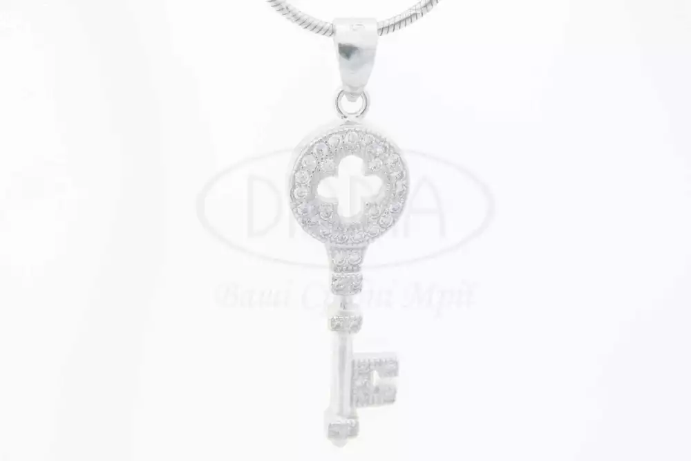 Срібна підвіска ключик з Цирконом фото 1
