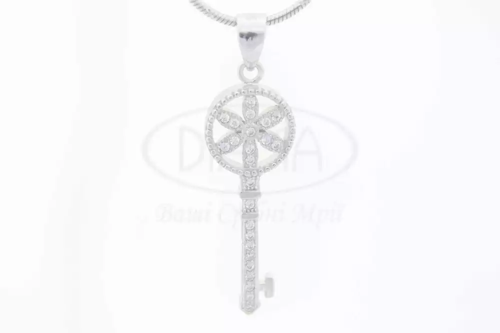 Срібна підвіска ключик з Цирконом фото 1