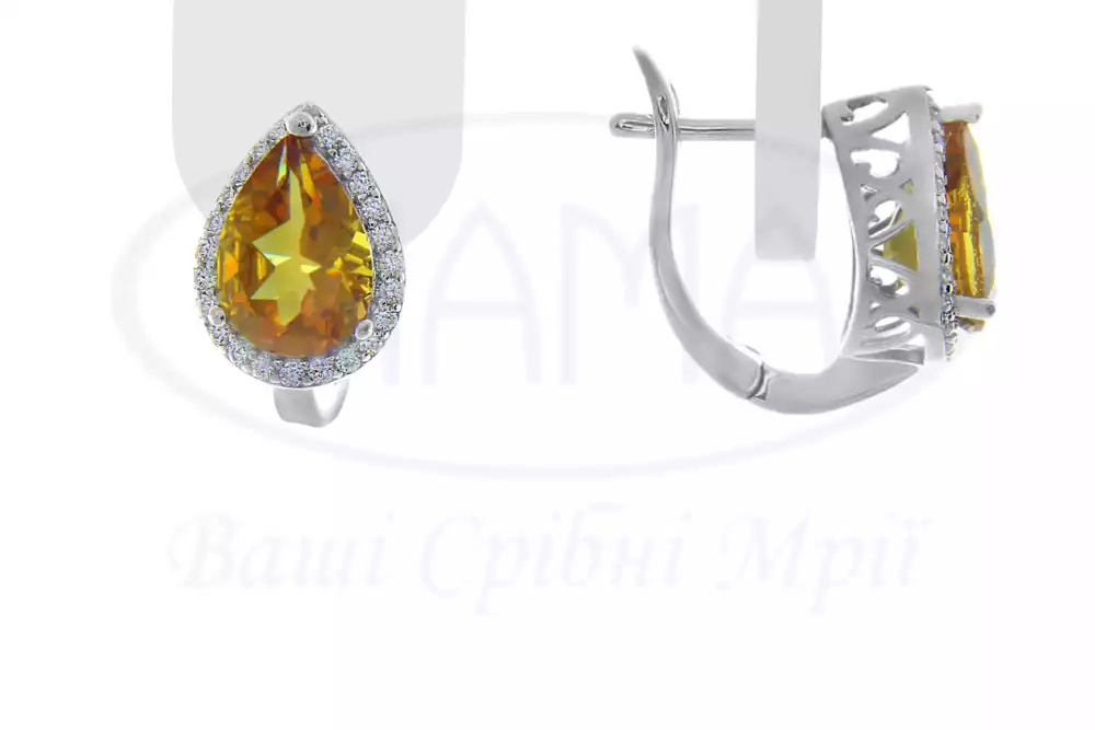 Срібні сережки з Султанітом та Цирконом фото 1