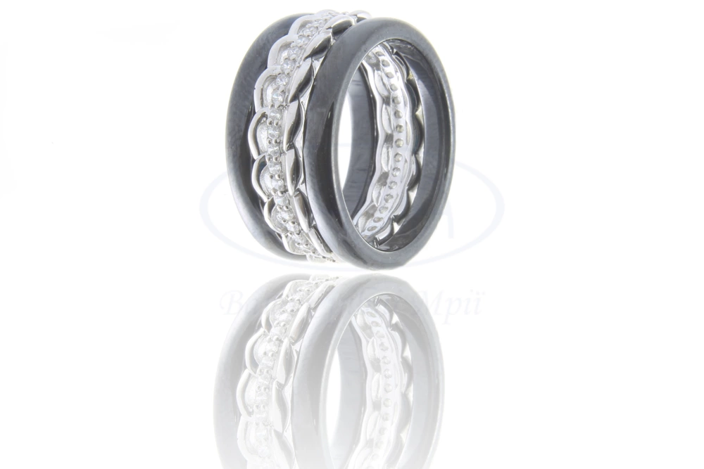 Керамічна каблучка з сріблом фото 1