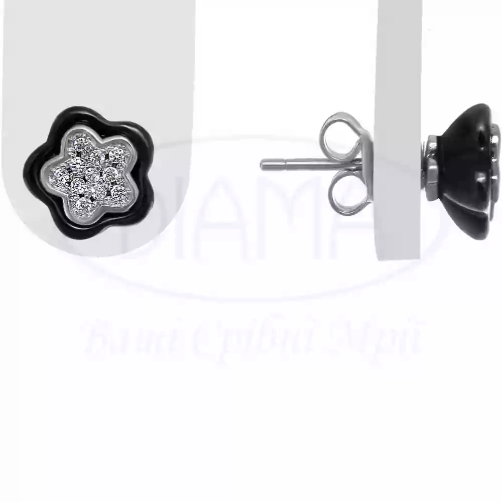 Сережки срібні з Керамікою та Цирконом фото 1