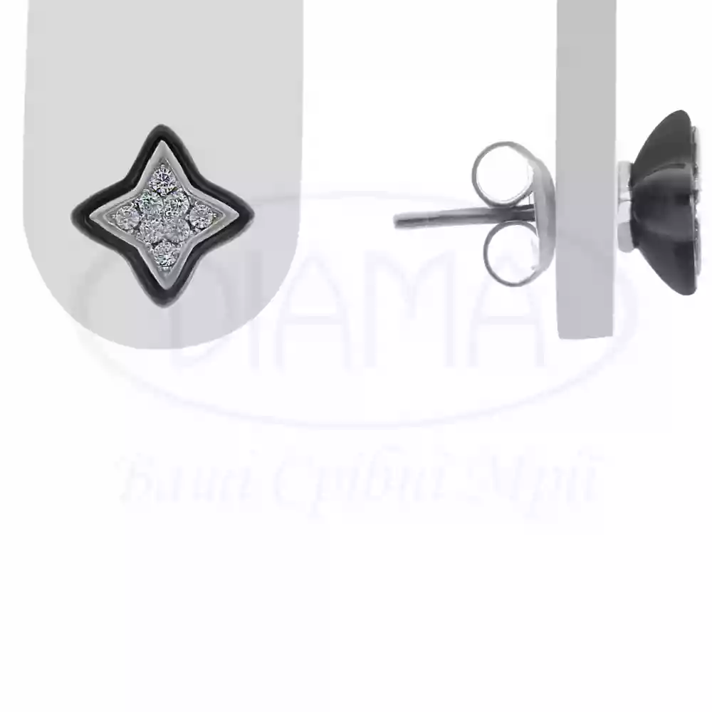 Сережки срібні з Керамікою та Цирконом фото 1