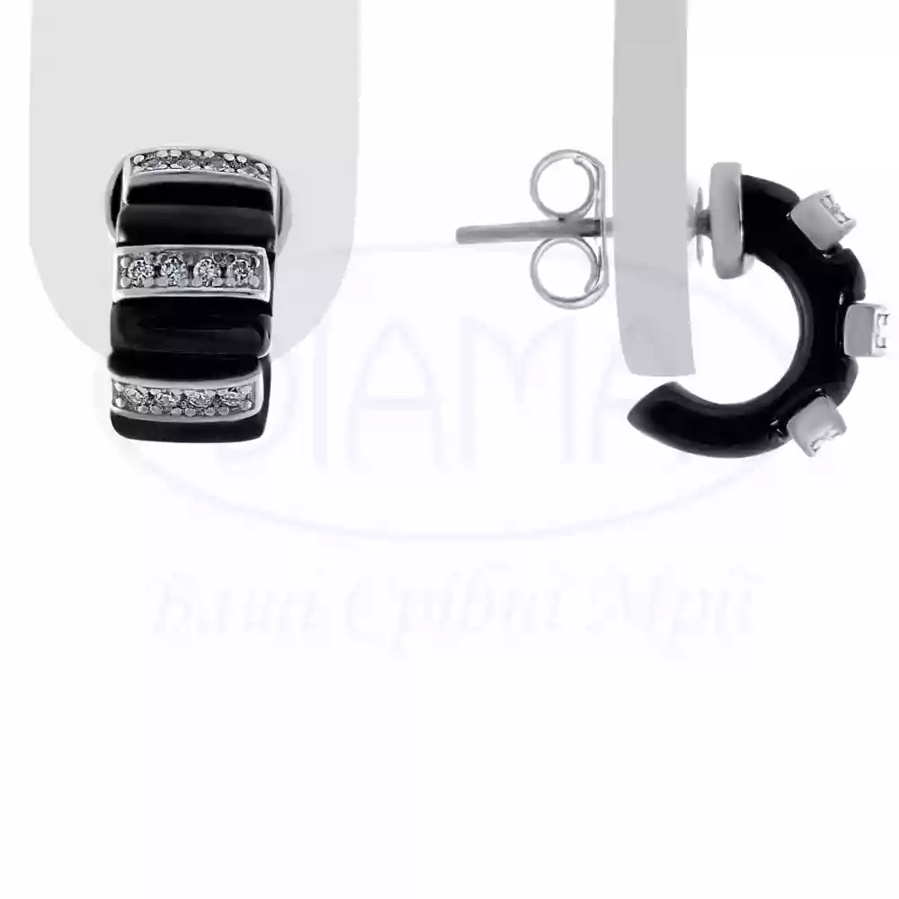 Сережки срібні з Керамікою та Цирконом фото 1