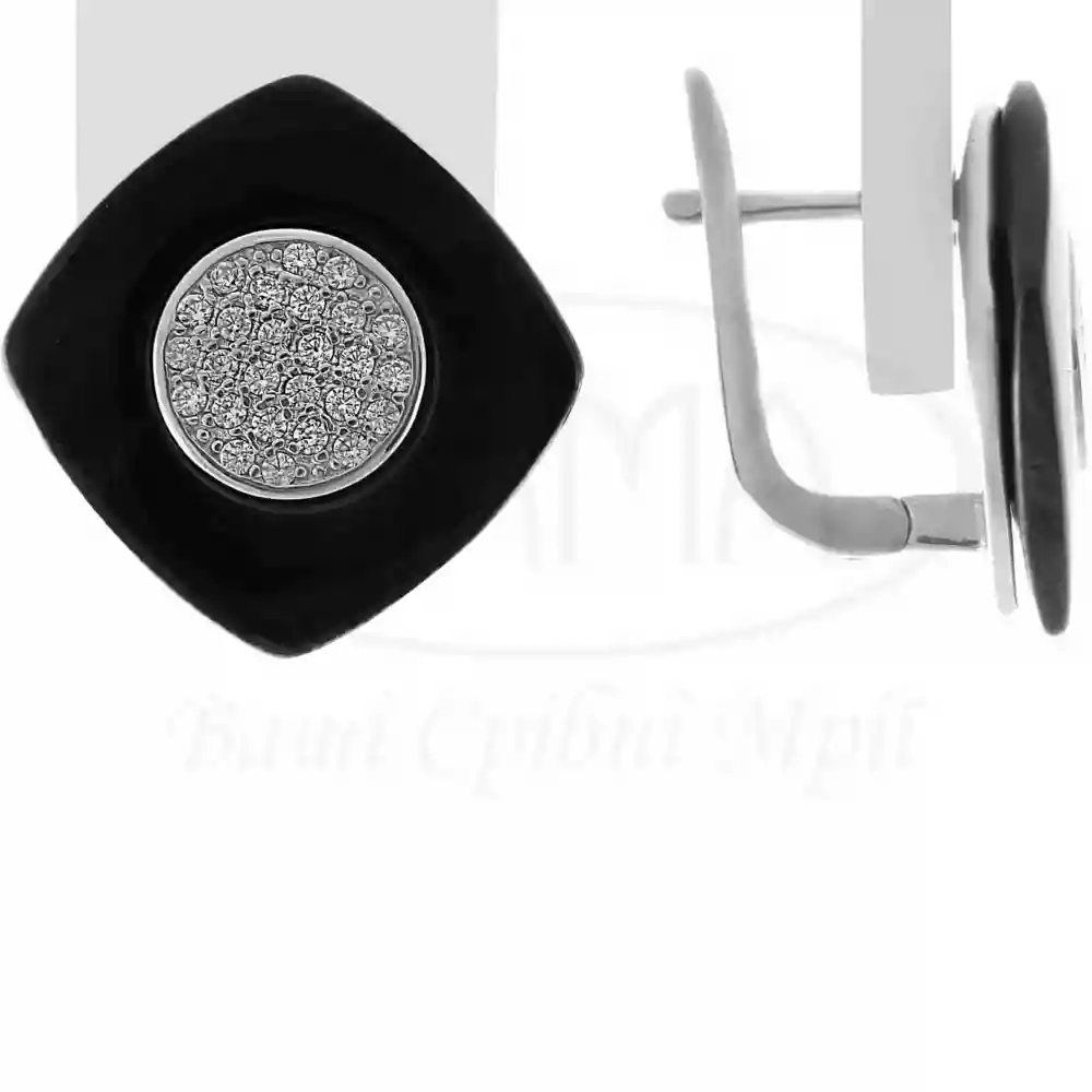 Срібні сережки з Керамікою та Цирконом фото 1