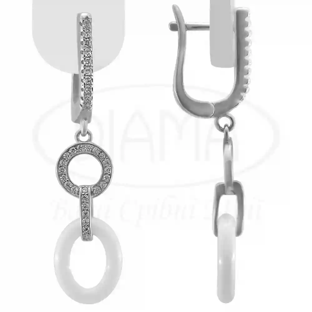 Сережки срібні з Керамікою та Цирконом фото 1