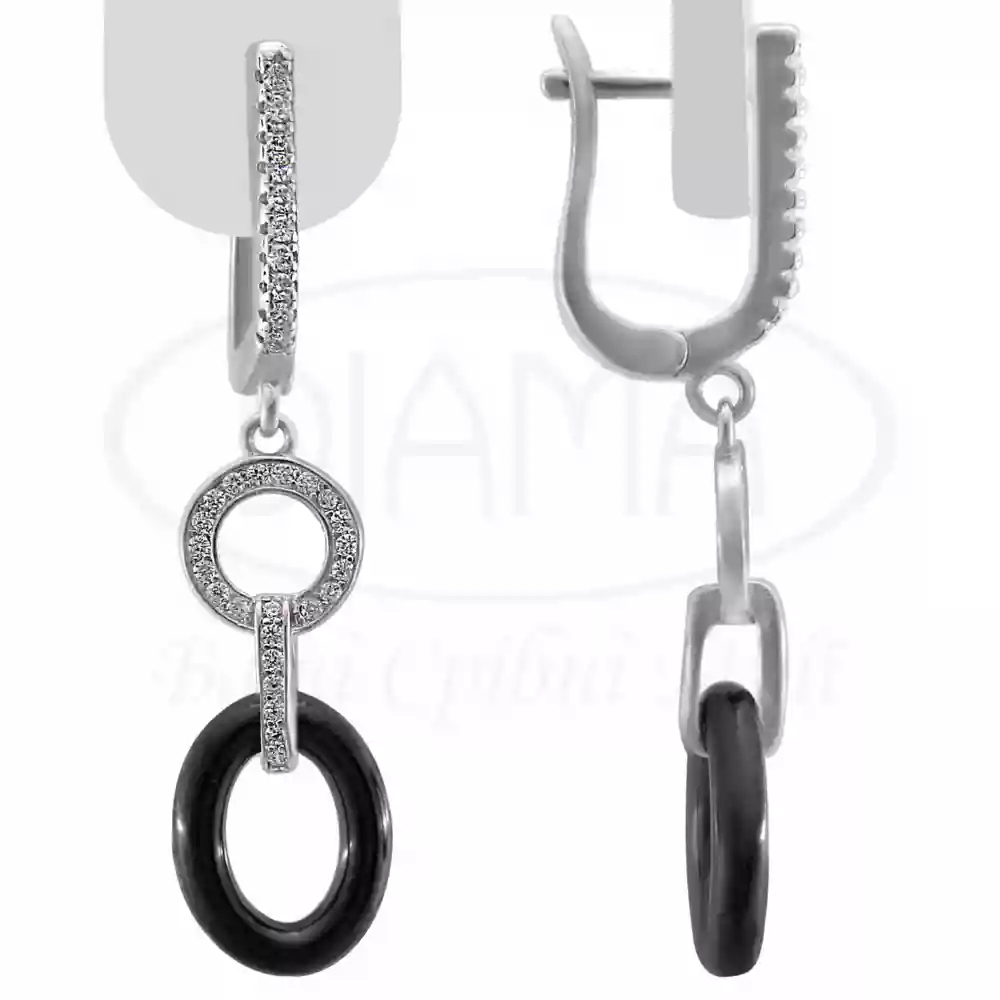 Сережки срібні з Керамікою та Цирконом фото 1