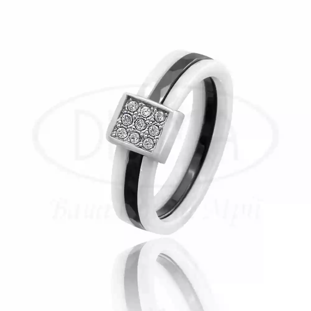 Керамічка каблучка зі сріблом та цирконом фото 1