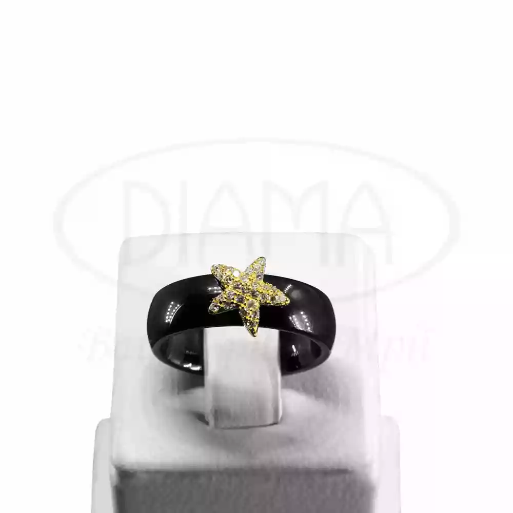 Чорна керамічна каблучка з позолотою фото 1