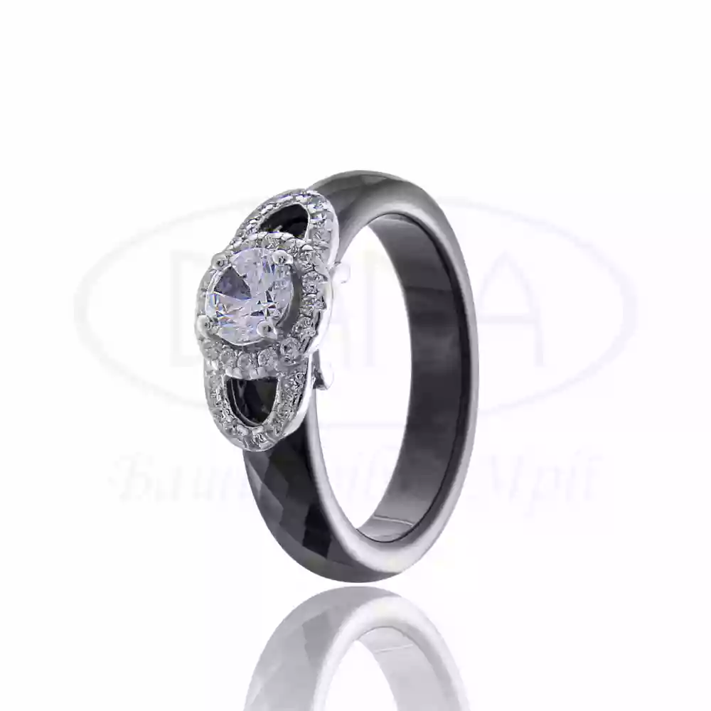 Керамічна каблучка зі сріблом та цирконом фото 1