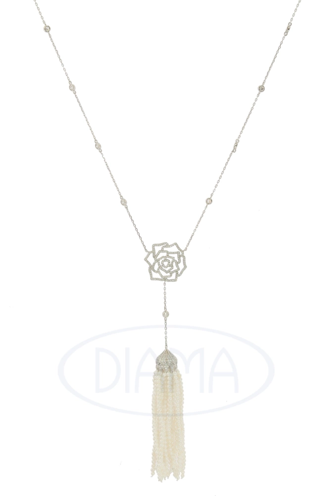 Кольє срібне з перлинами та цирконом фото 1