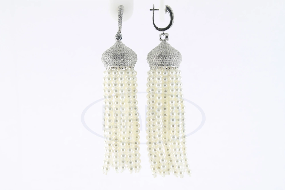 Сережки срібні з перлинами та цирконом фото 1