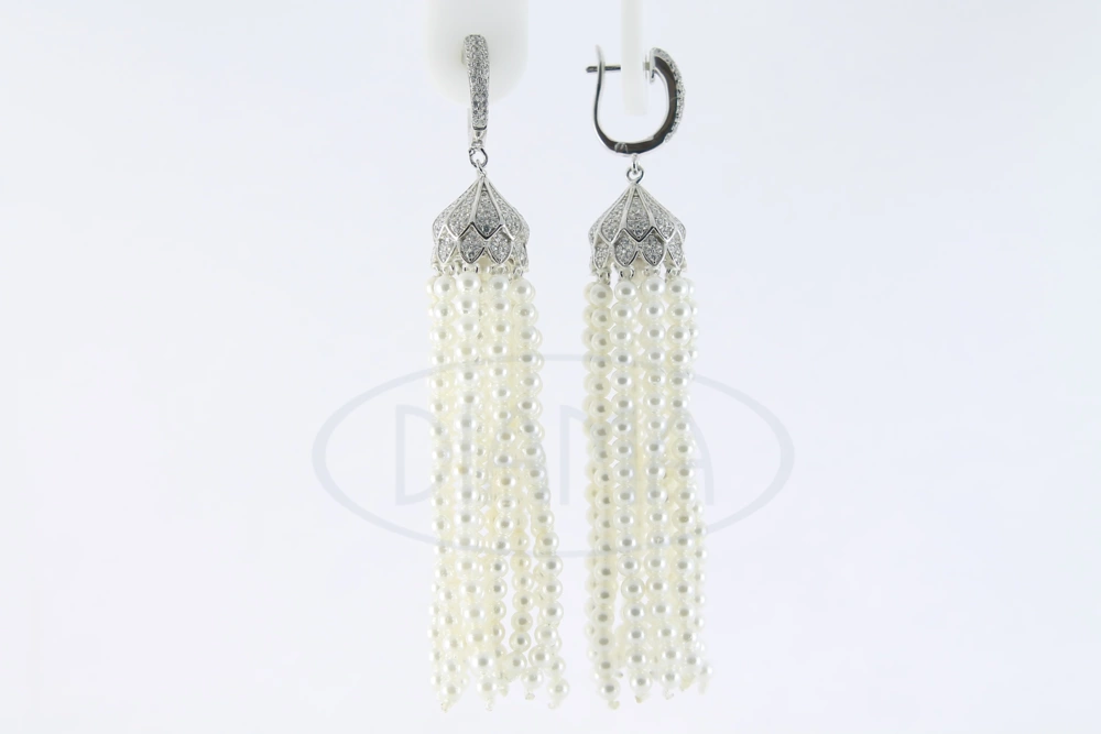 Сережки срібні з перлинами та цирконом фото 1