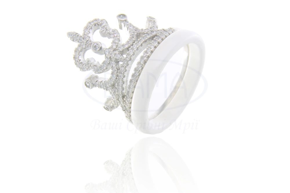 Каблучка керамічна з срібною короною фото 1