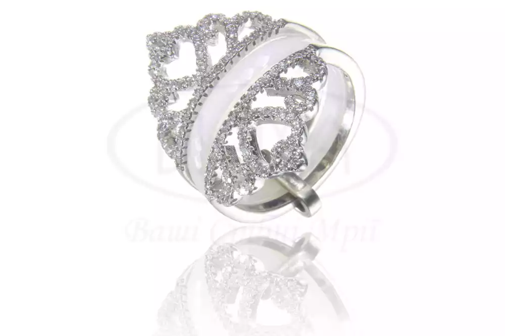 Каблучка срібна з Керамікою та Цирконом фото 1