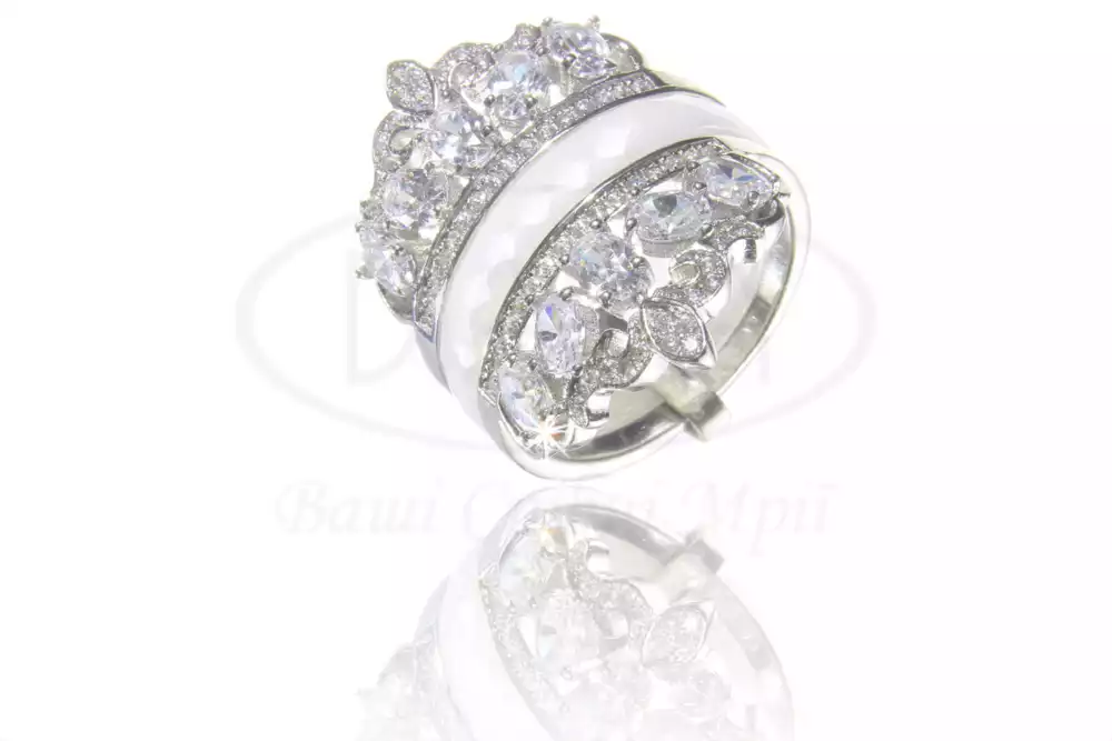 Каблучка срібна з Керамікою та Цирконом фото 1