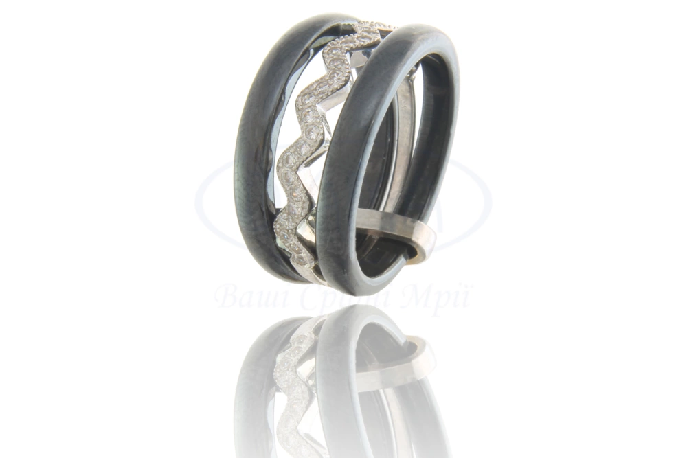 Чорна керамічна каблучка з сріблом фото 1