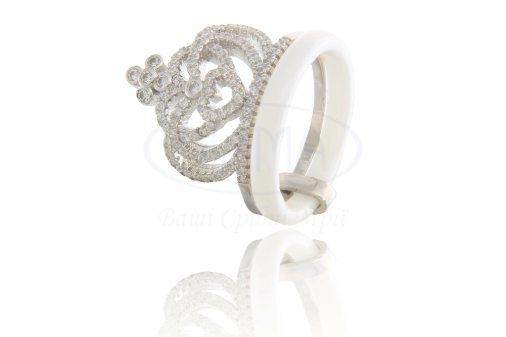 Срібна каблучка-корона з керамікою фото 1