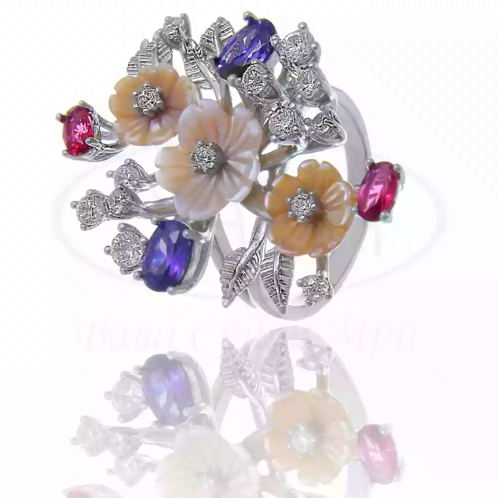 Срібна каблучка з Перламутром та Цирконом фото 1