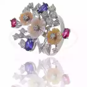 Срібна каблучка з Перламутром та Цирконом