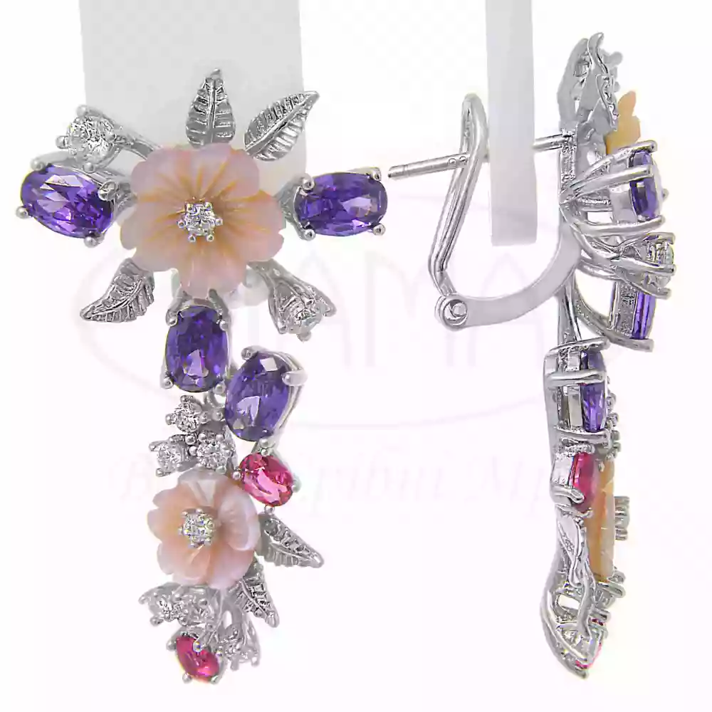 Срібні сережки з Перламутром та Цирконом фото 1