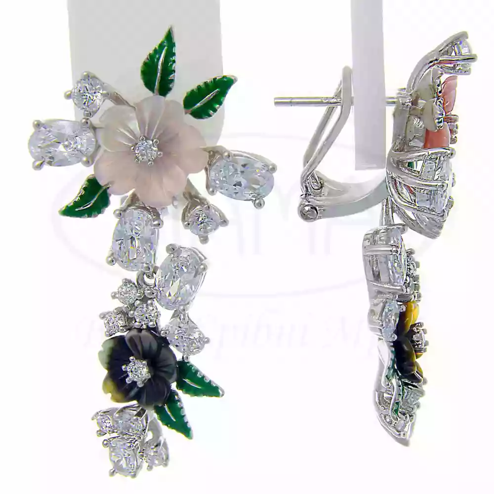 Срібні сережки з Перламутром та Цирконом фото 1