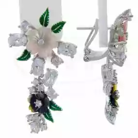 Срібні сережки з Перламутром та Цирконом