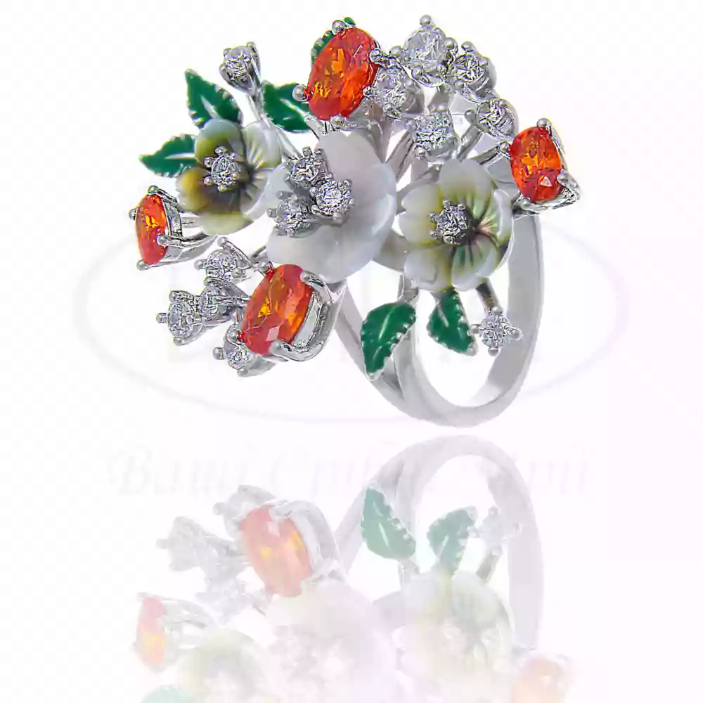 Срібна каблучка з Перламутром та Цирконом фото 1