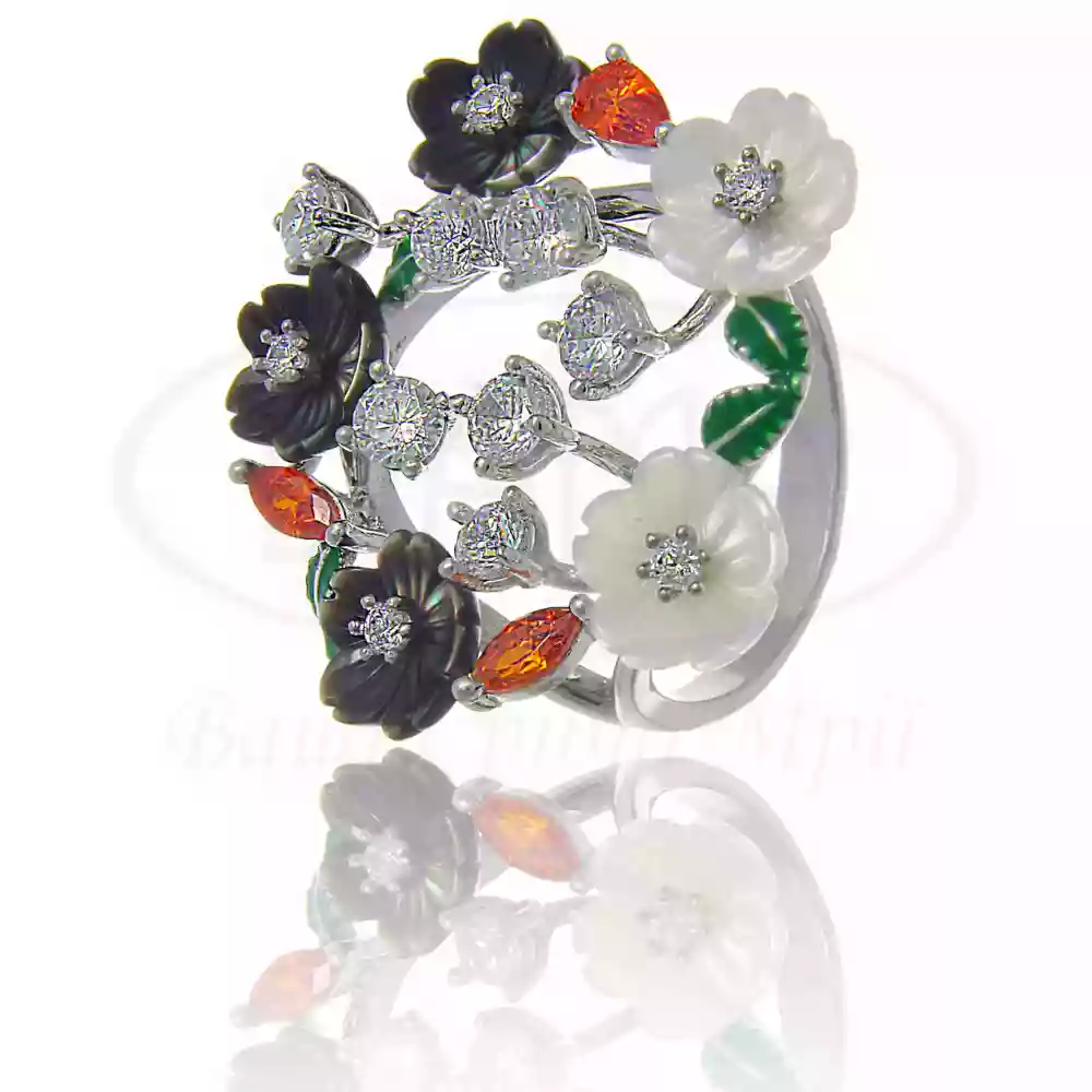 Каблучка срібна з Перламутром та Цирконом фото 1