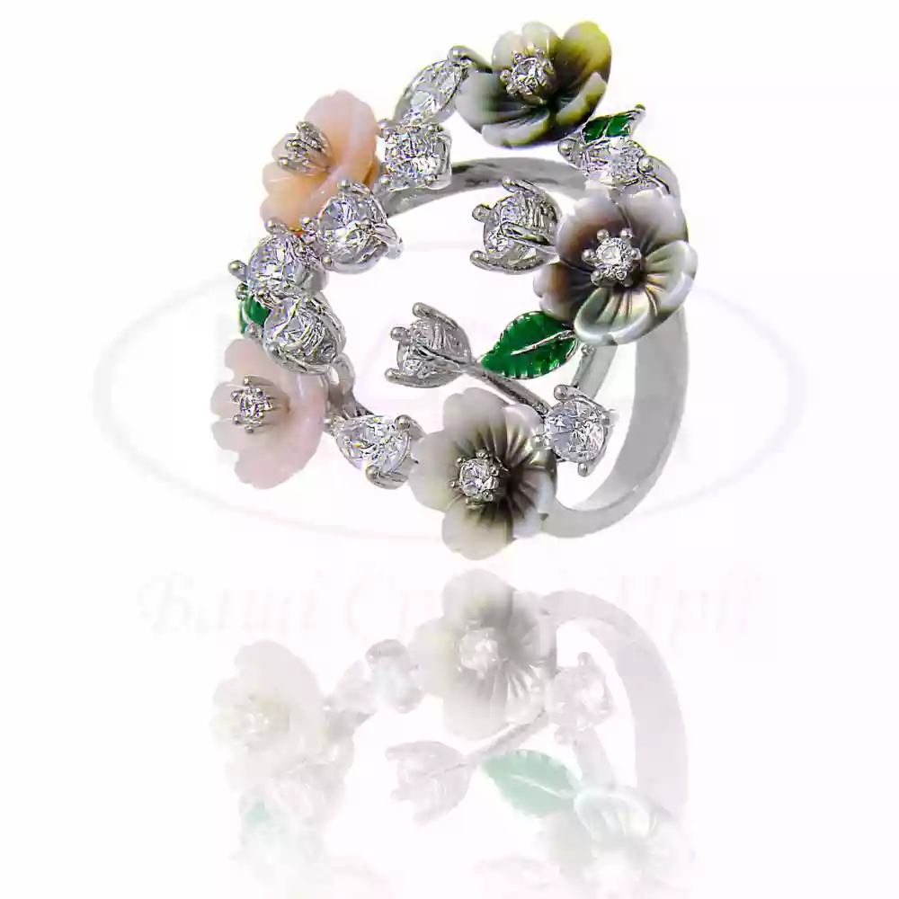 Каблучка срібна з Перламутром та Цирконом фото 1