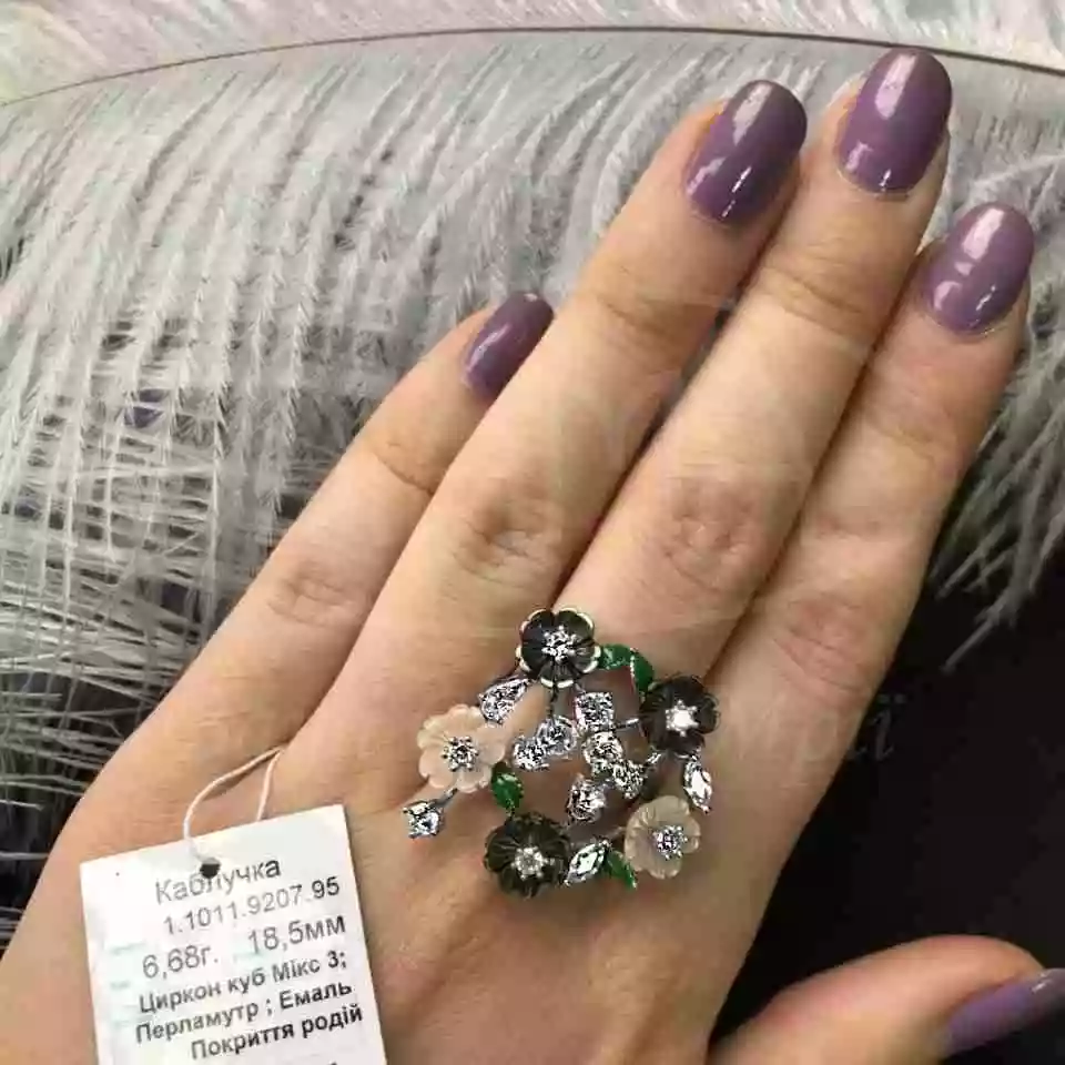 Каблучка срібна з Перламутром та Цирконом фото 2