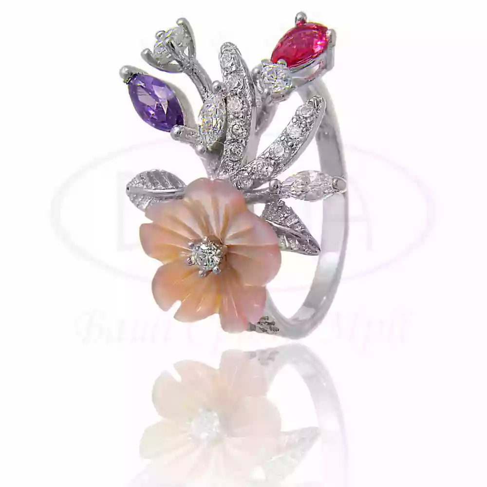 Каблучка срібна з Перламутром та Цирконом фото 1