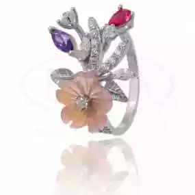 Каблучка срібна з Перламутром та Цирконом