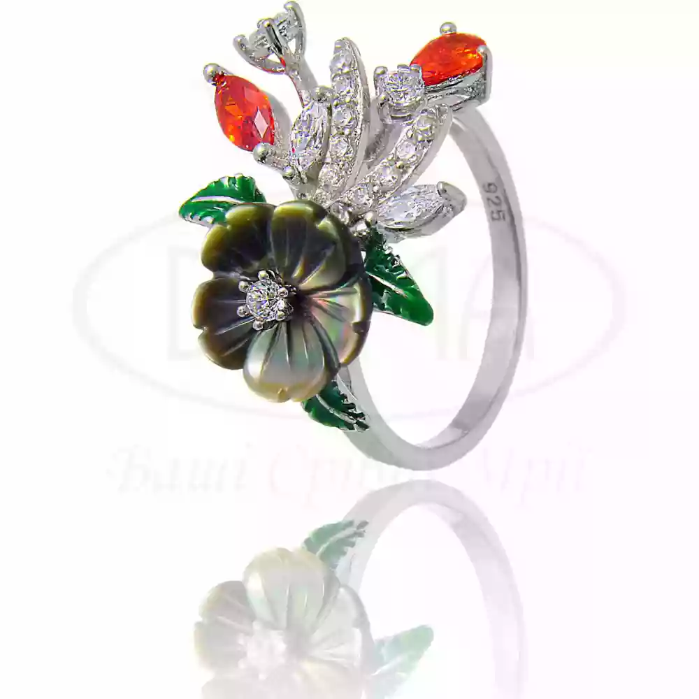 Каблучка срібна з Перламутром та Цирконом фото 1