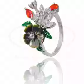 Каблучка срібна з Перламутром та Цирконом