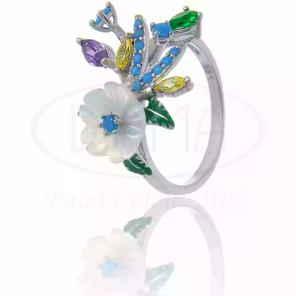 Каблучка срібна з Перламутром та Цирконом фото 1