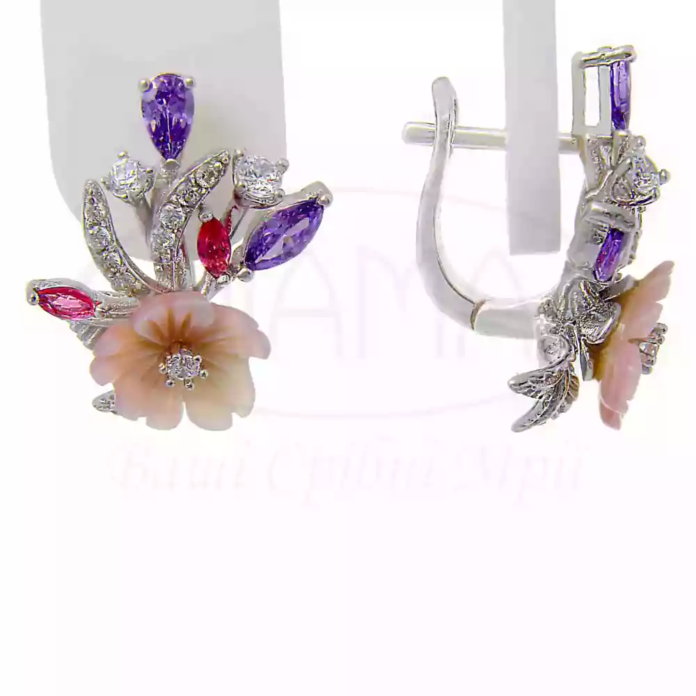 Сережки срібні з Перламутром та Цирконом фото 1