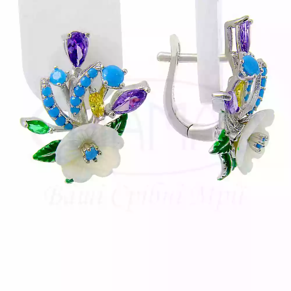 Сережки срібні з Перламутром та Цирконом фото 1