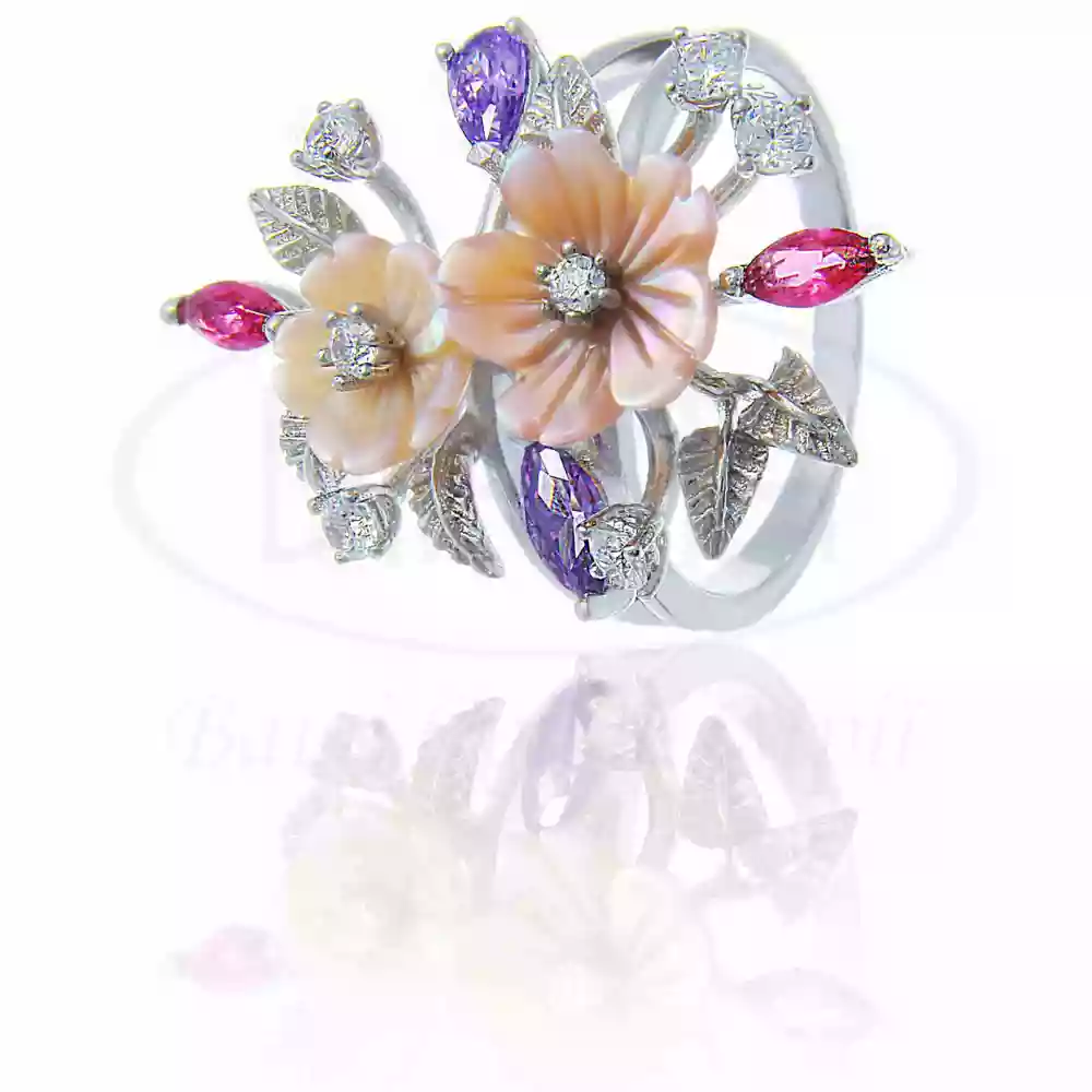 Каблучка срібна з Перламутром та Цирконом фото 1