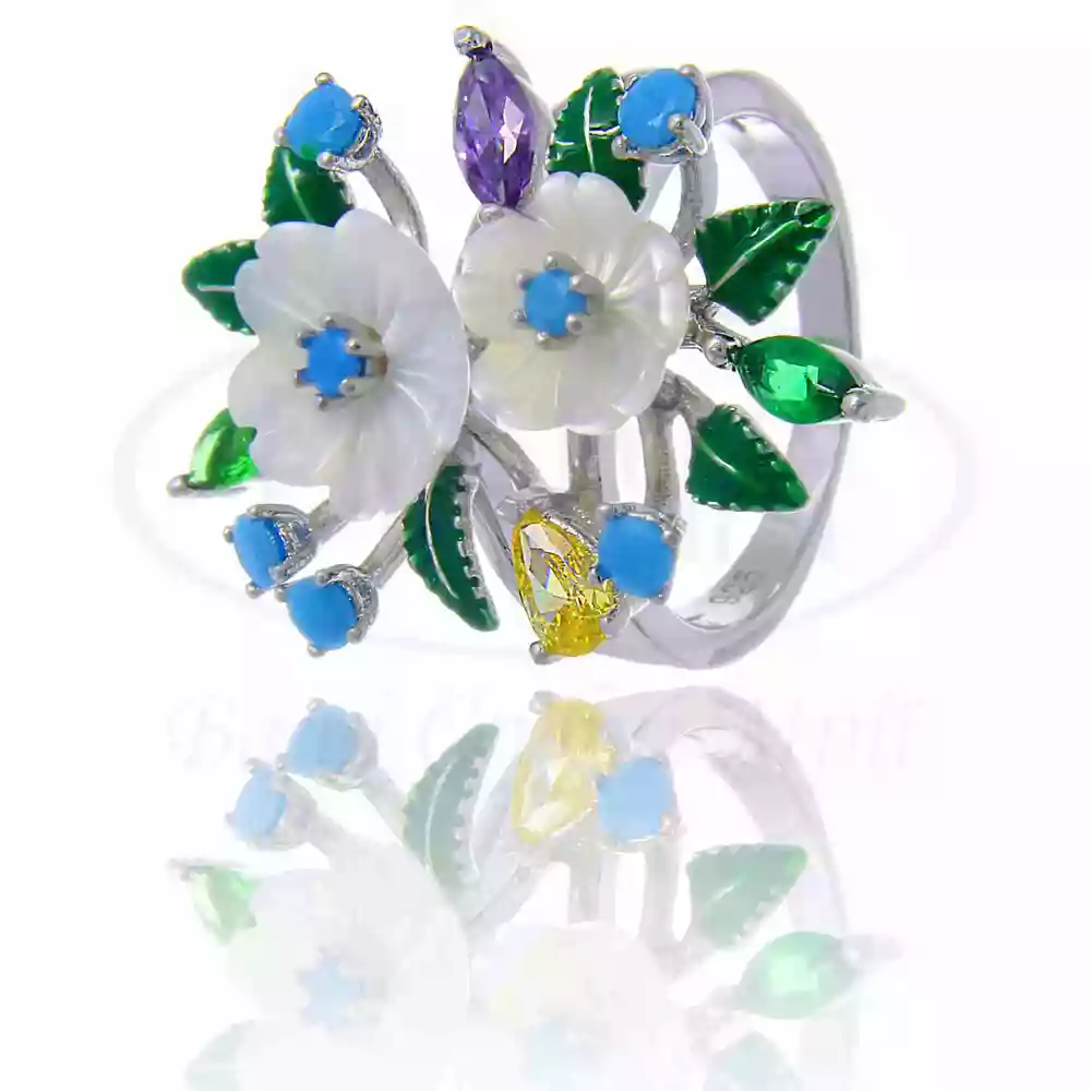 Каблучка срібна з Перламутром та Цирконом фото 1