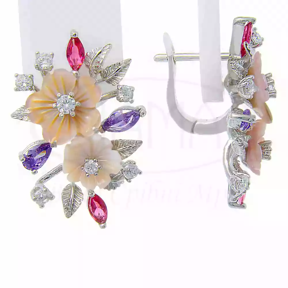 Сережки срібні з Перламутром та Цирконом фото 1