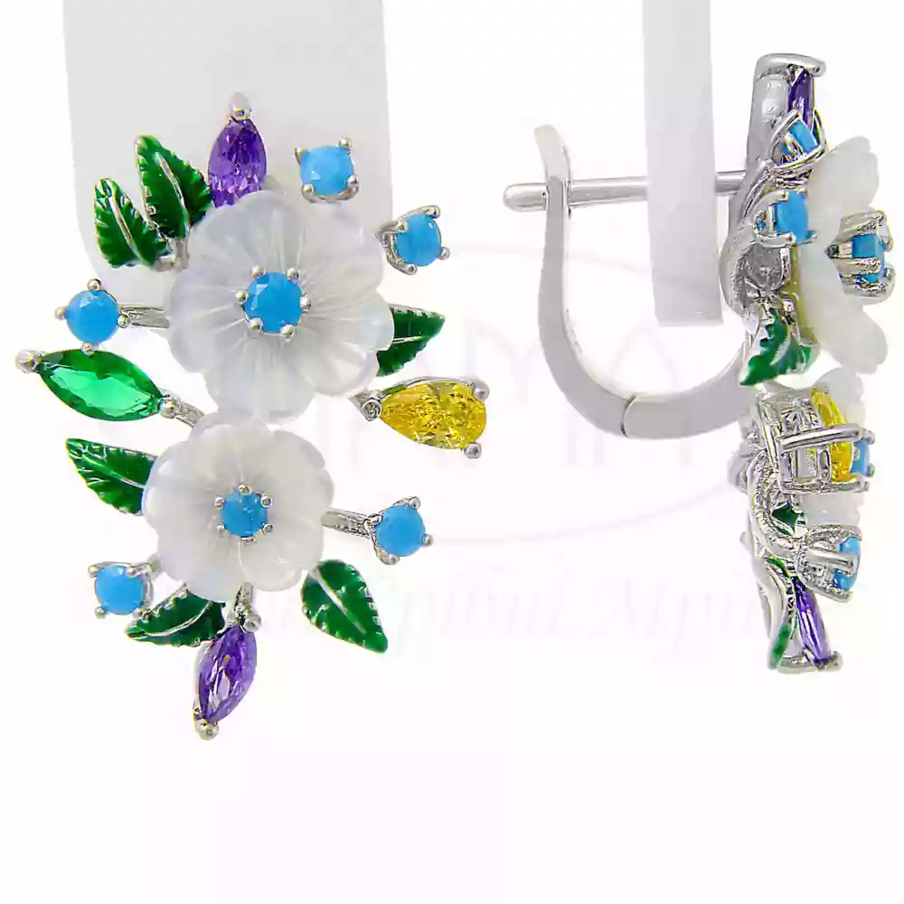 Сережки срібні з Перламутром та Цирконом фото 1